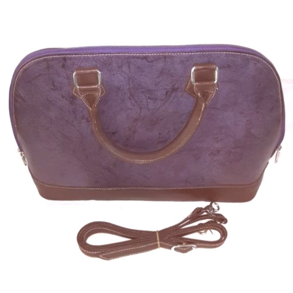 Genuine Leather Handbag Handmade Shoulder Bag Purple - Picture 2 of 4